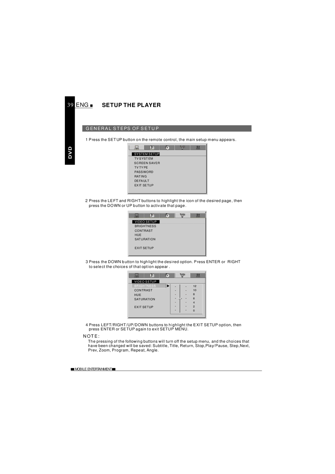 NextBase SDV27-SD operating instructions ENG Setup the Player, General Steps of Setup 