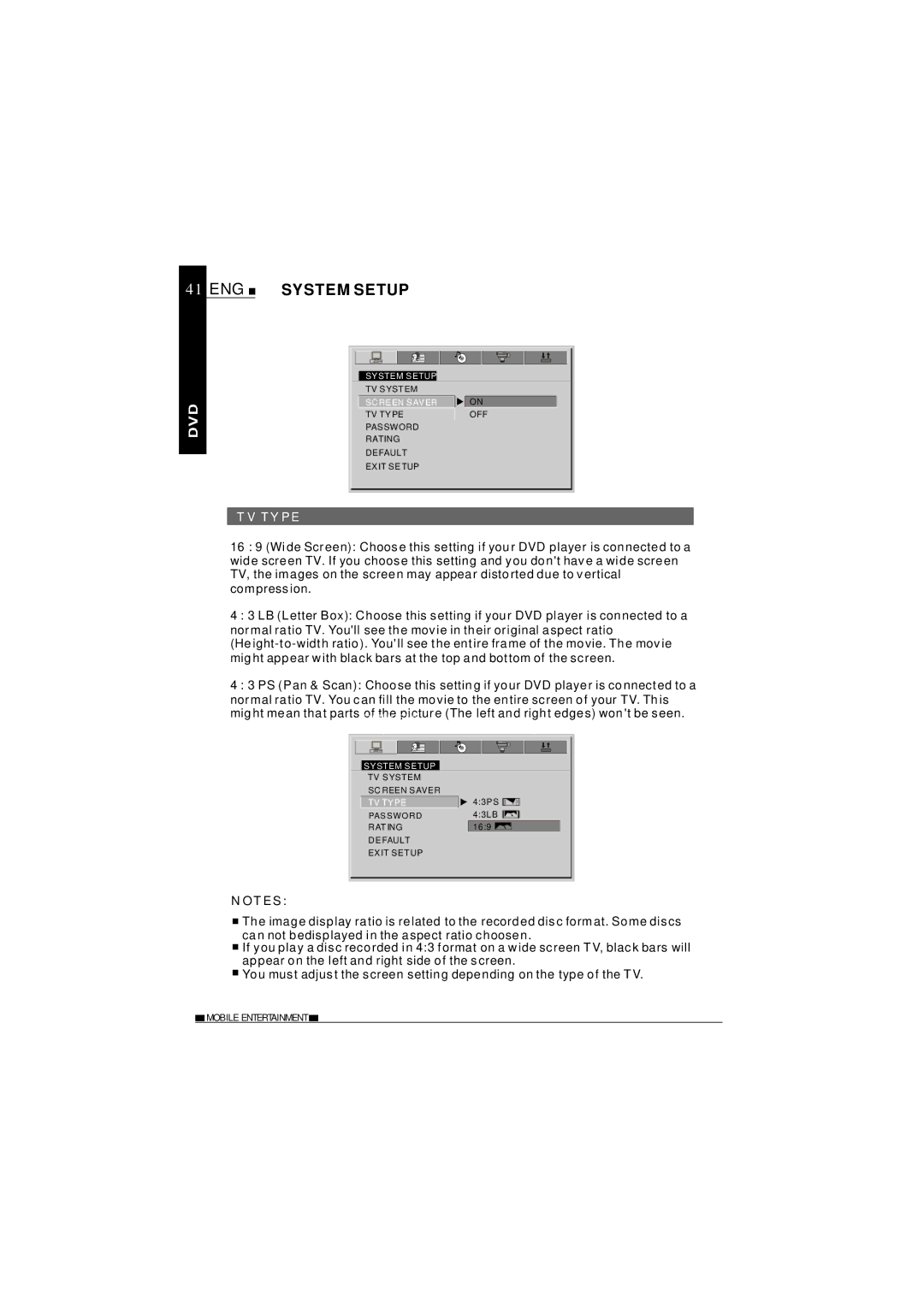 NextBase SDV27-SD operating instructions ENG System Setup, TV Type 