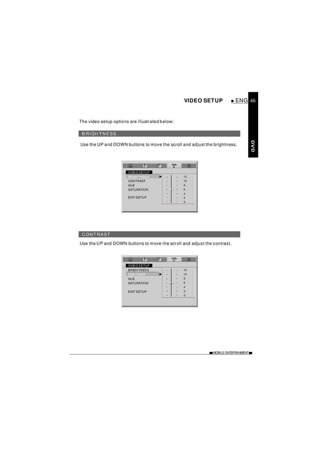 NextBase SDV27-SD operating instructions Brightness, Contrast 