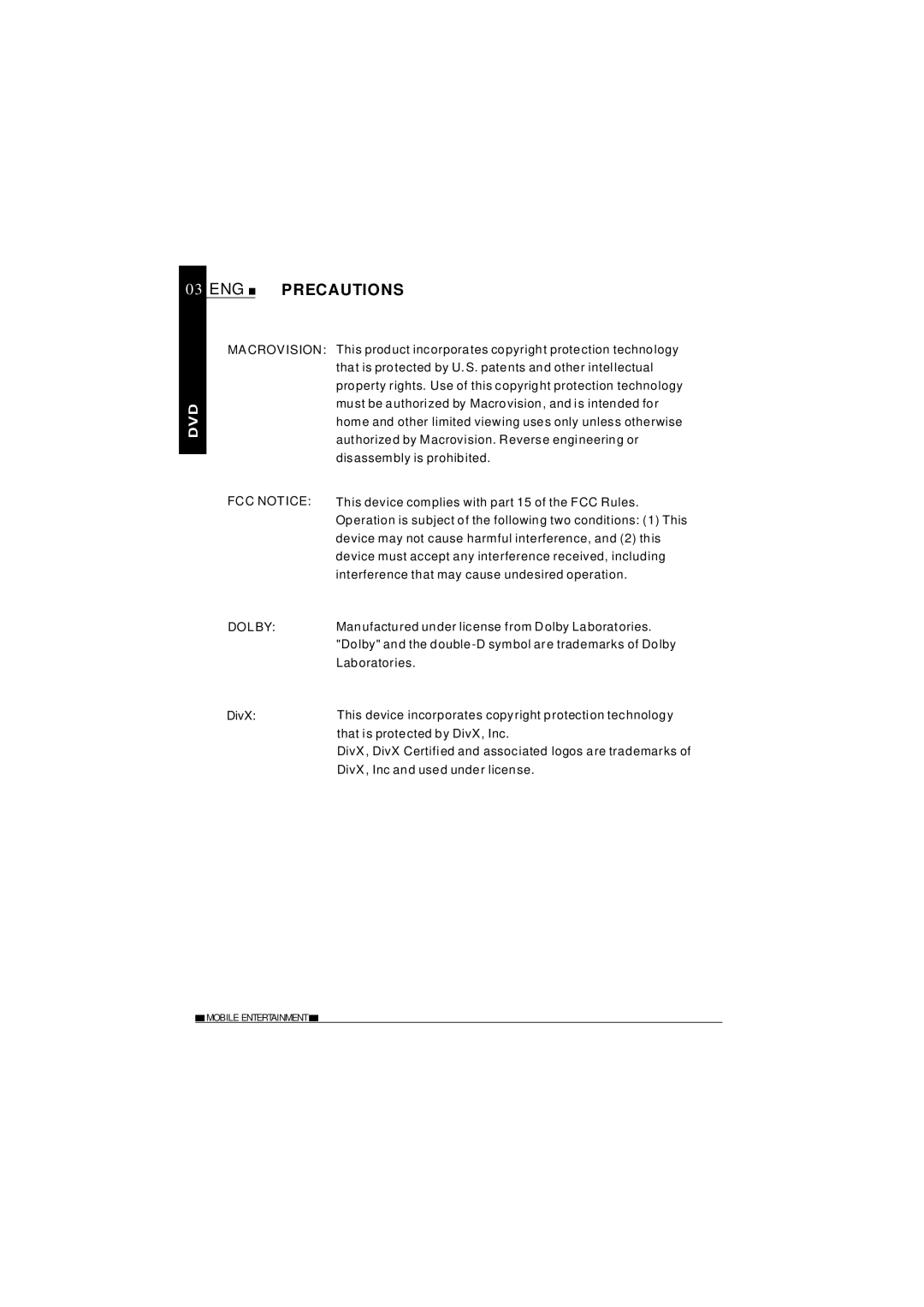 NextBase SDV27-SD operating instructions Macrovision FCC Notice 