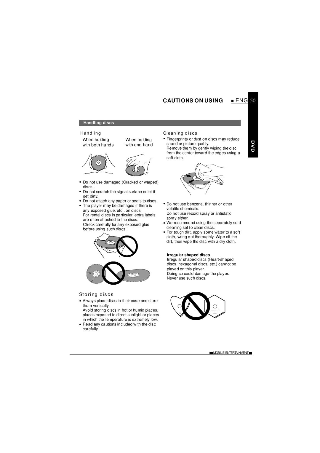 NextBase SDV27-SD operating instructions Handling discs, Cleaning discs 