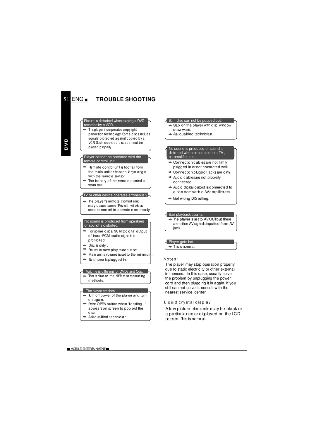 NextBase SDV27-SD operating instructions ENG Trouble Shooting, Picture is disturbed when playing a DVD recorded by a VCR 