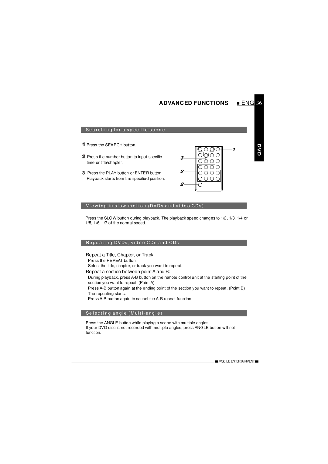 NextBase SDV37-SD Advanced Functions, Searching for a specific scene, Viewing in slow motion DVDs and video CDs 