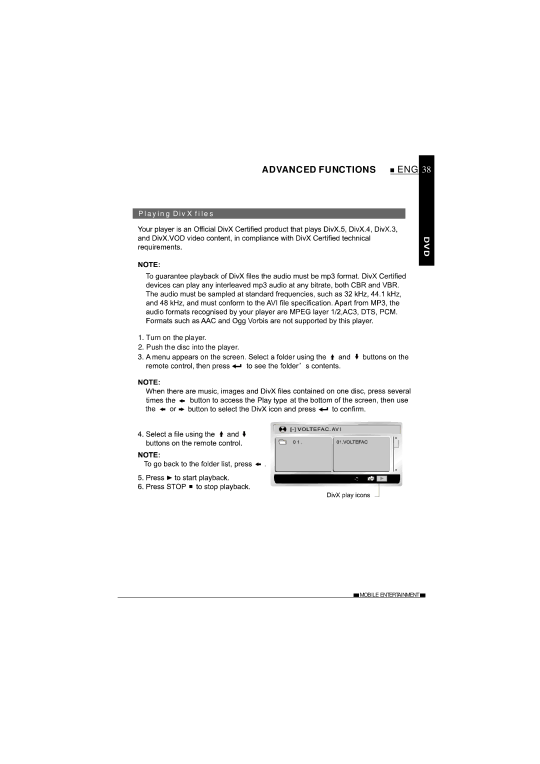 NextBase SDV37-SD operating instructions Playing DivX files 