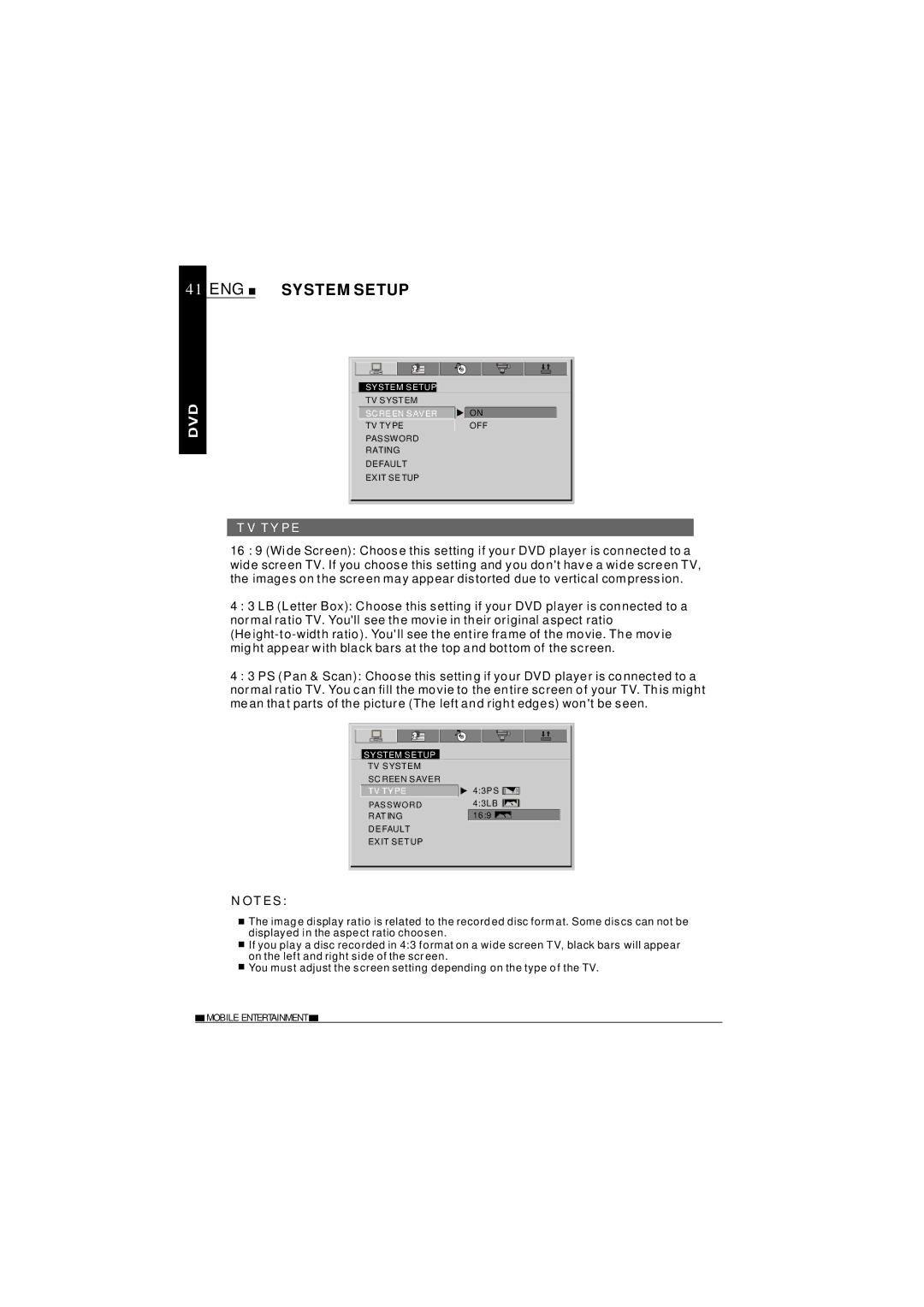 NextBase SDV37-SD operating instructions ENG System Setup, TV Type 