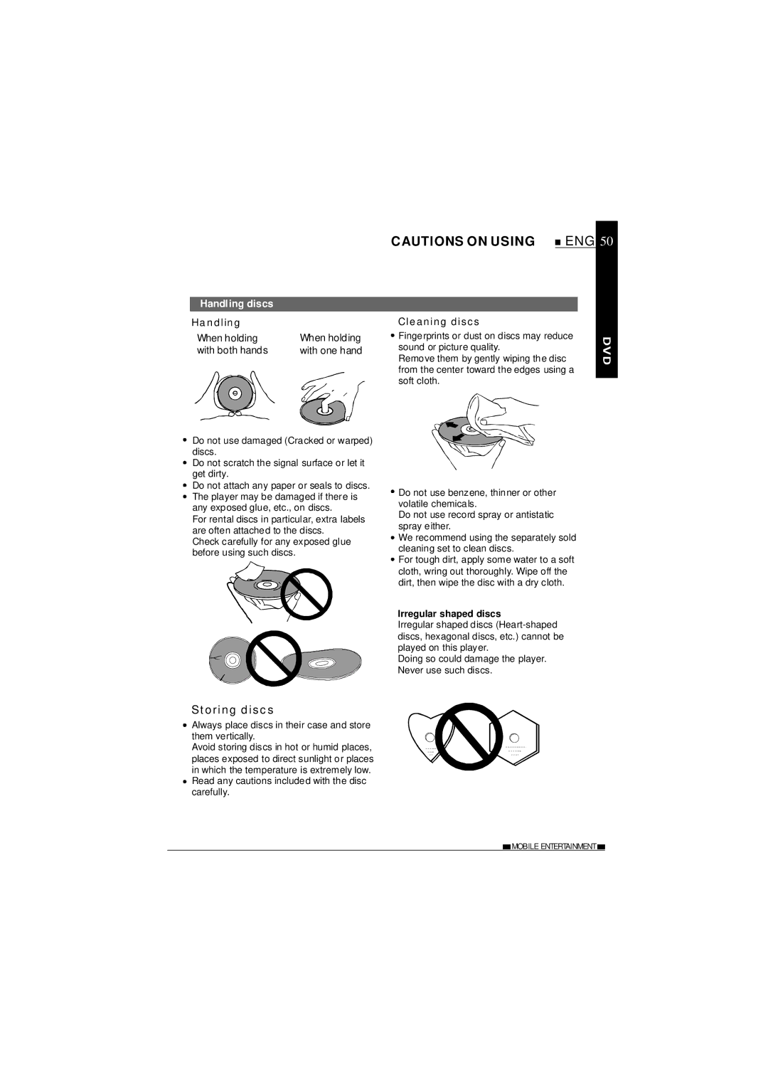 NextBase SDV37-SD operating instructions Handling discs, Cleaning discs 