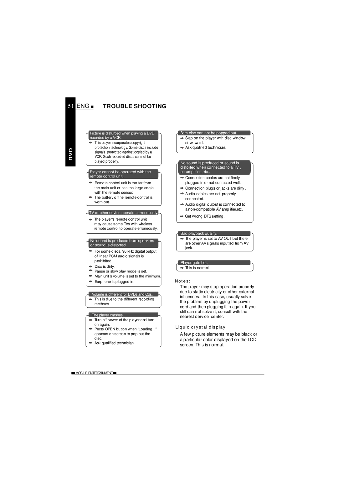 NextBase SDV37-SD operating instructions ENG Trouble Shooting, Picture is disturbed when playing a DVD recorded by a VCR 