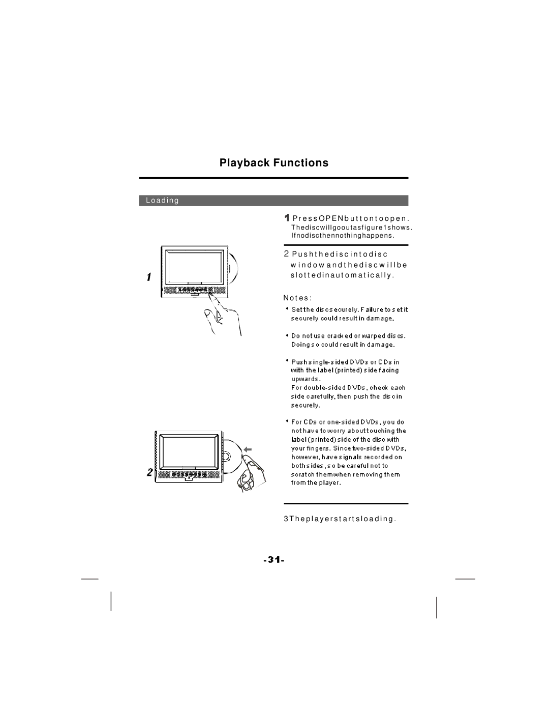 NextBase SDV37-SQ manual Playback Functions, Loading, PressOPENbuttontoopen 