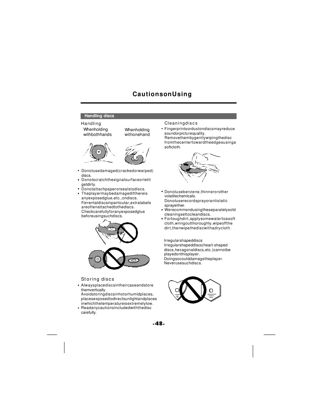 NextBase SDV37-SQ manual Handling discs, Handling Cleaningdiscs 