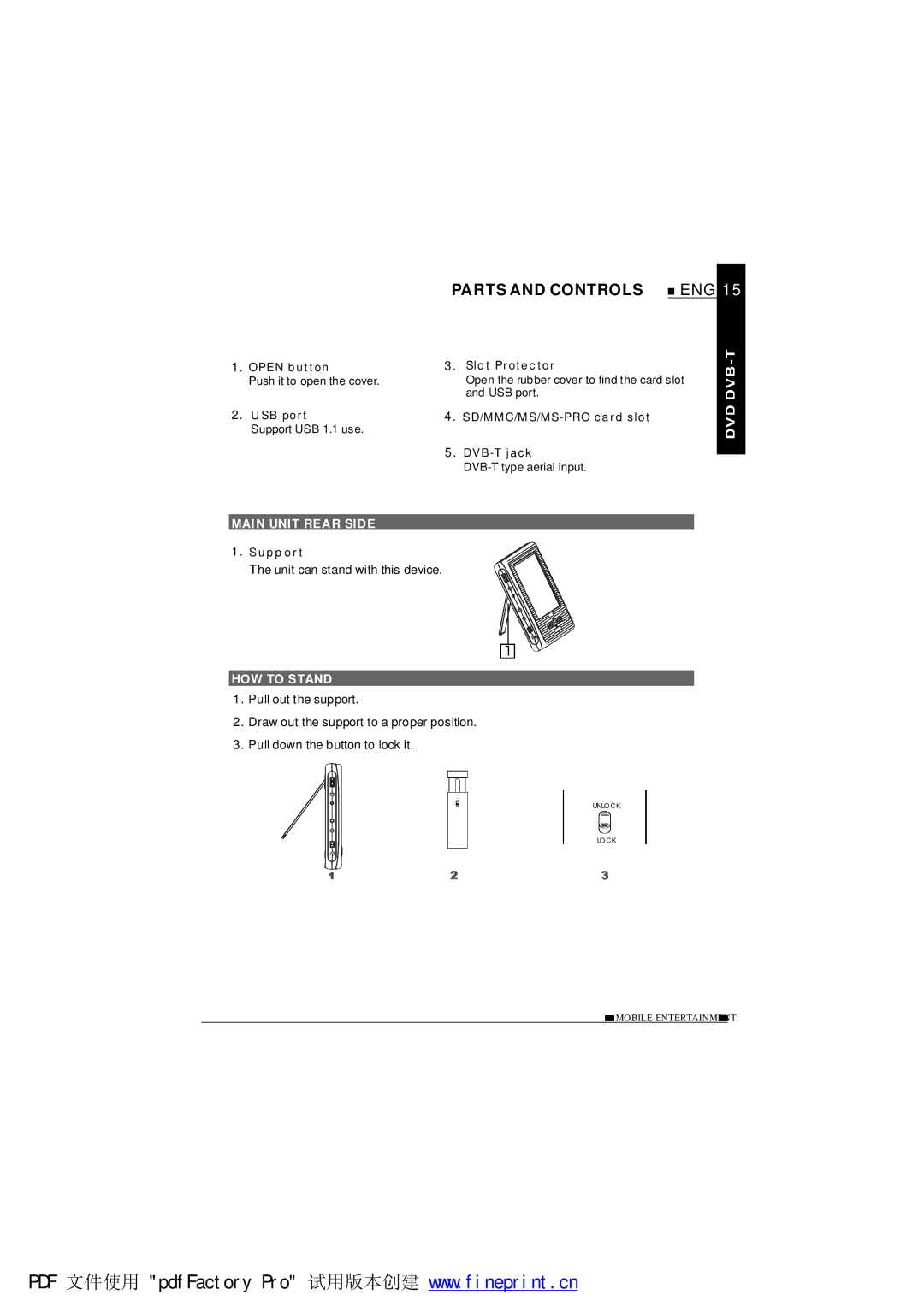 NextBase SDV485-B Parts and Controls, Main Unit Rear Side, Unit can stand with this device, HOW to Stand 