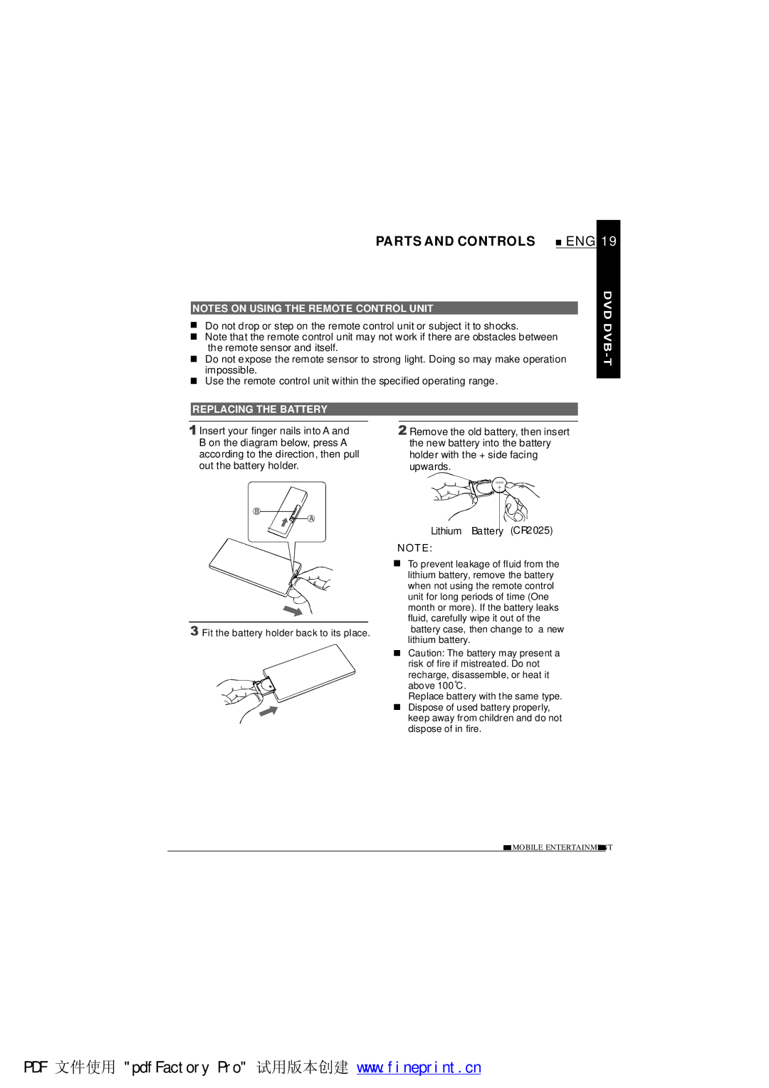 NextBase SDV485-B operating instructions Replacing the Battery 