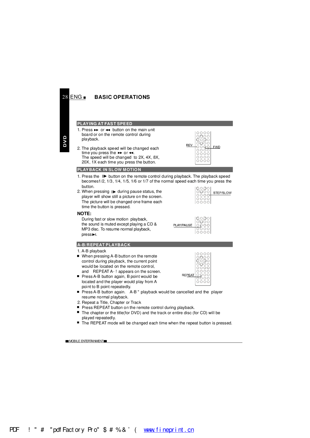 NextBase SDV485-B operating instructions Playing AT Fast Speed, Playback in Slow Motion, Repeat Playback 