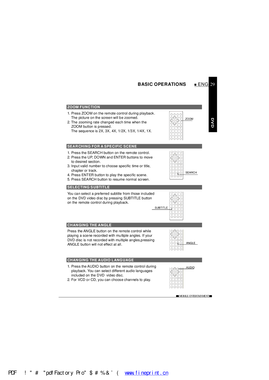 NextBase SDV485-B Zoom Function, Searching for a Specific Scene, Selecting Subtitle, Changing the Angle 