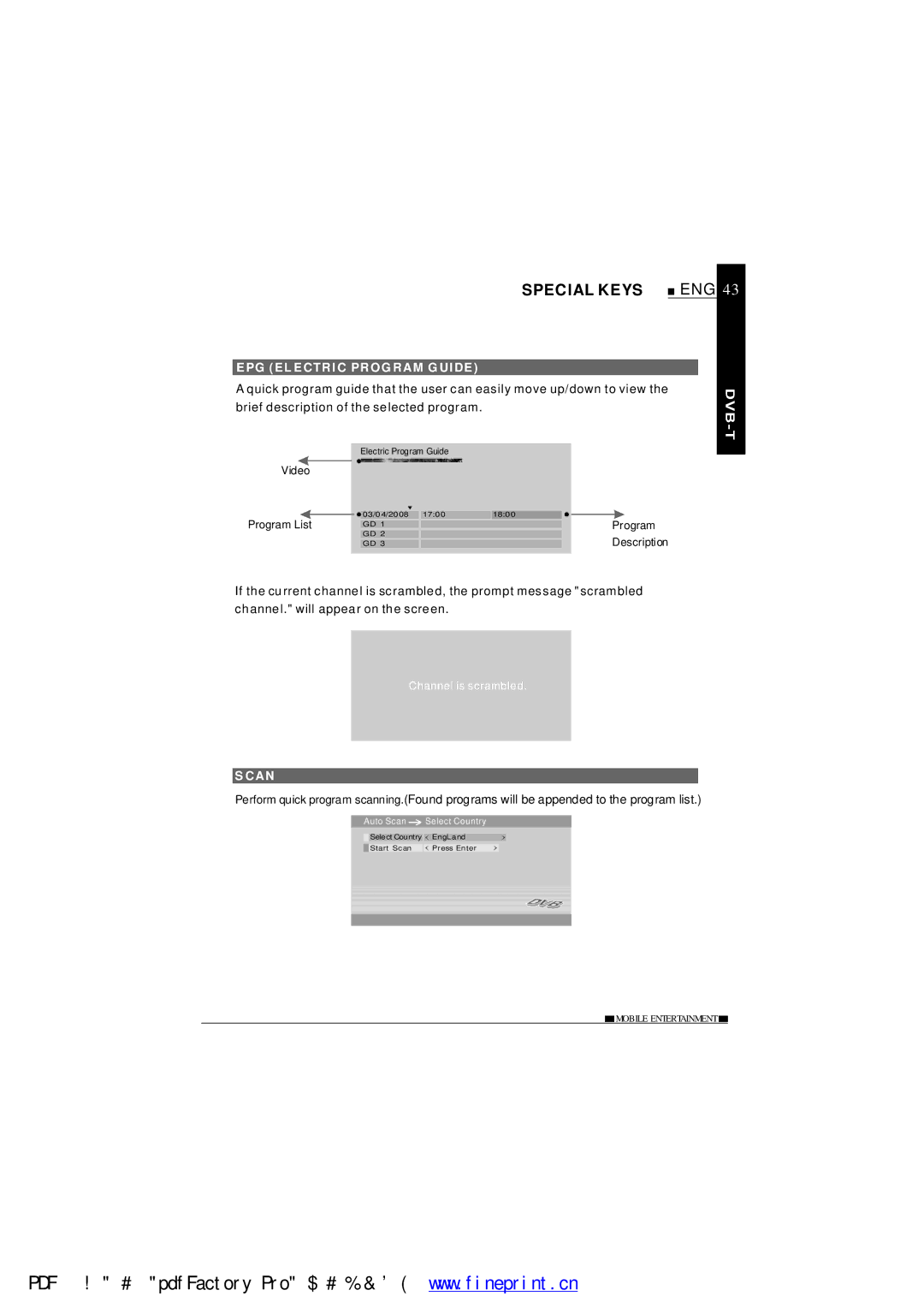 NextBase SDV485-B operating instructions Special Keys, EPG EL Ectric Program Guide, Can 