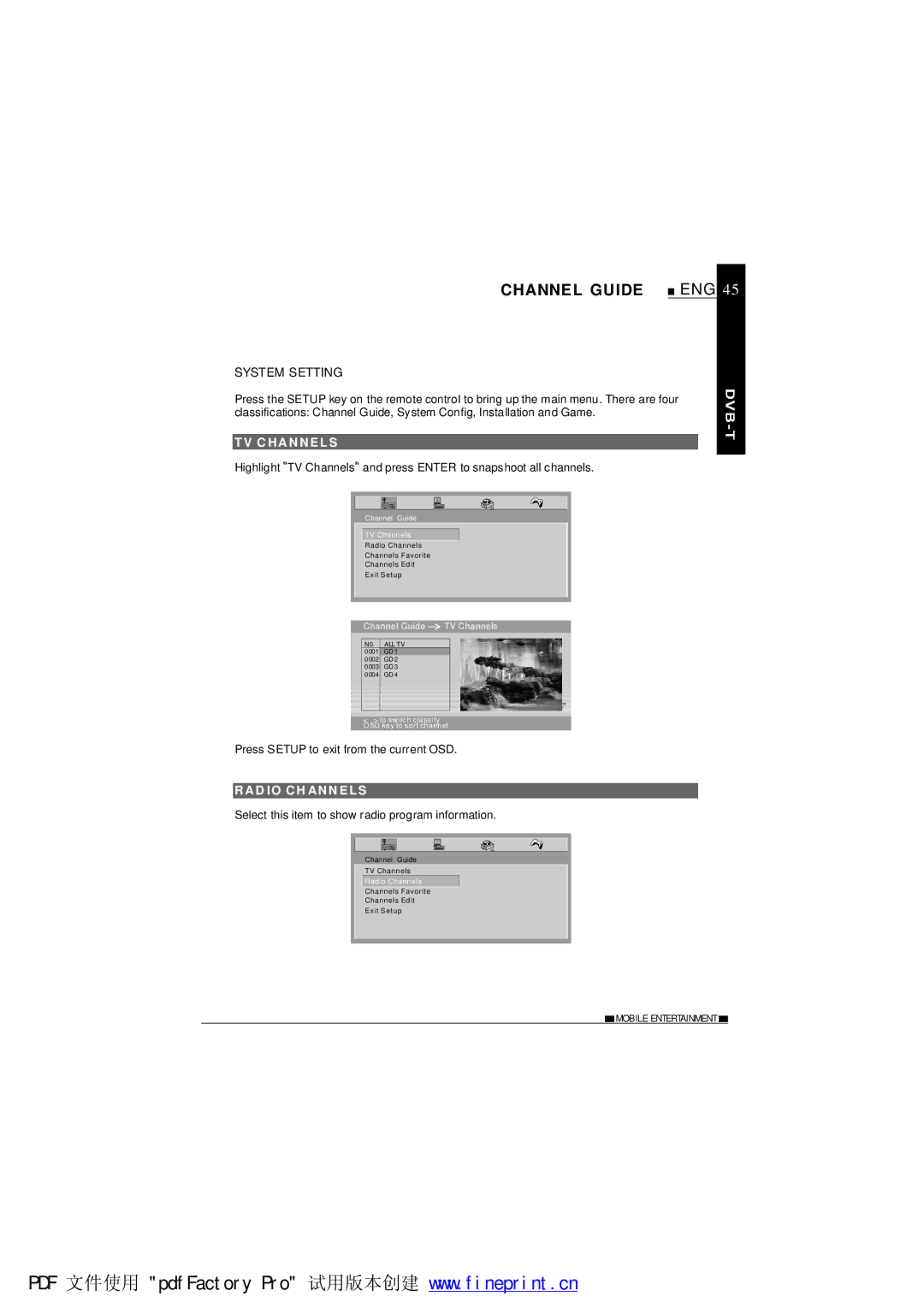 NextBase SDV485-B operating instructions Channel Guide, TV C HA Nnel S, Rad Io Ch Ann Els 