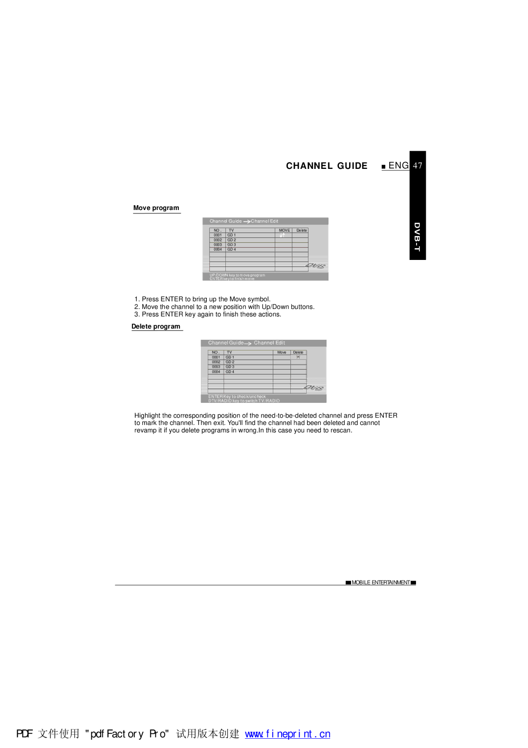 NextBase SDV485-B operating instructions Move program 