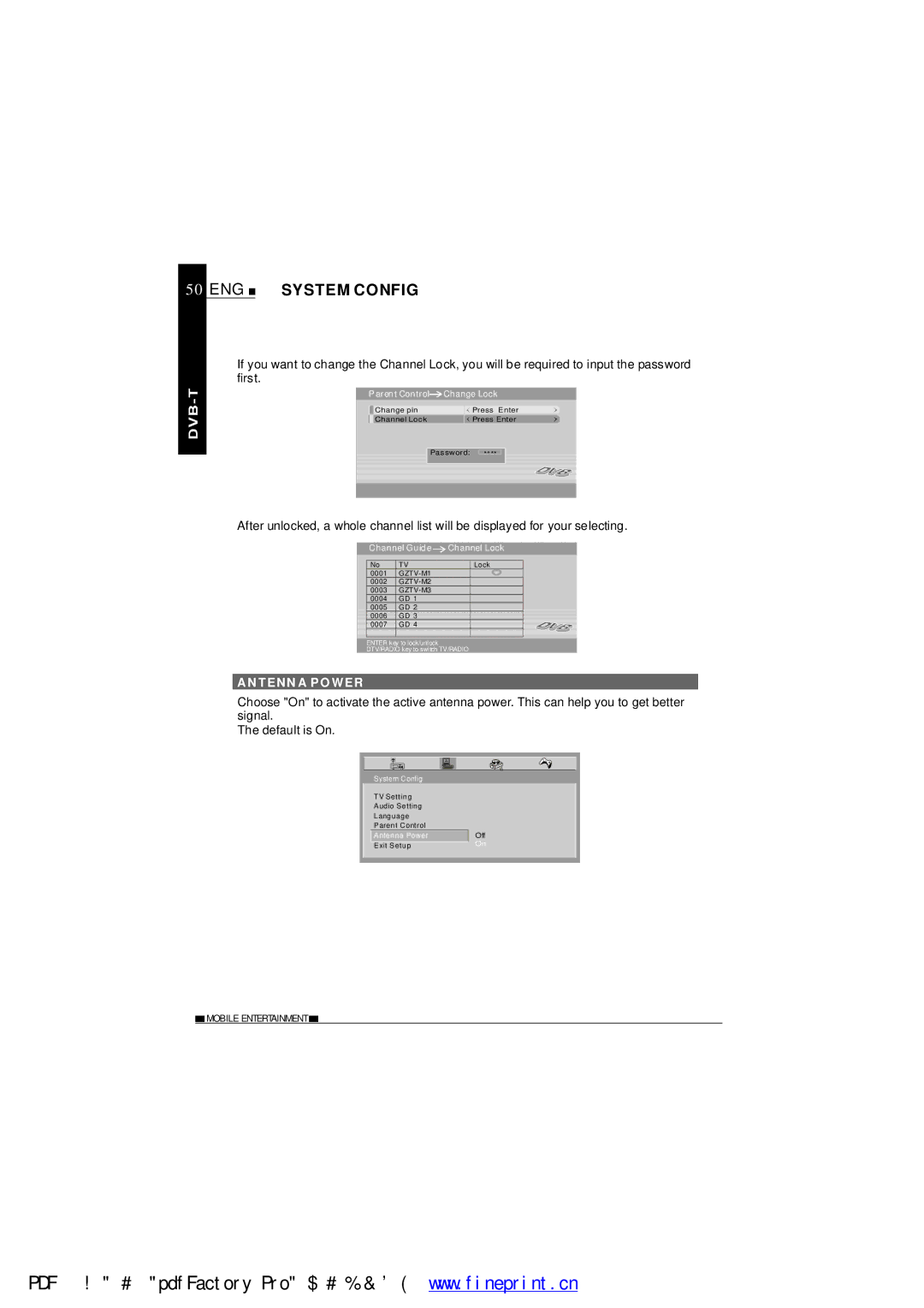 NextBase SDV485-B operating instructions Antenn a Power, Channel Guide Channel Lock 