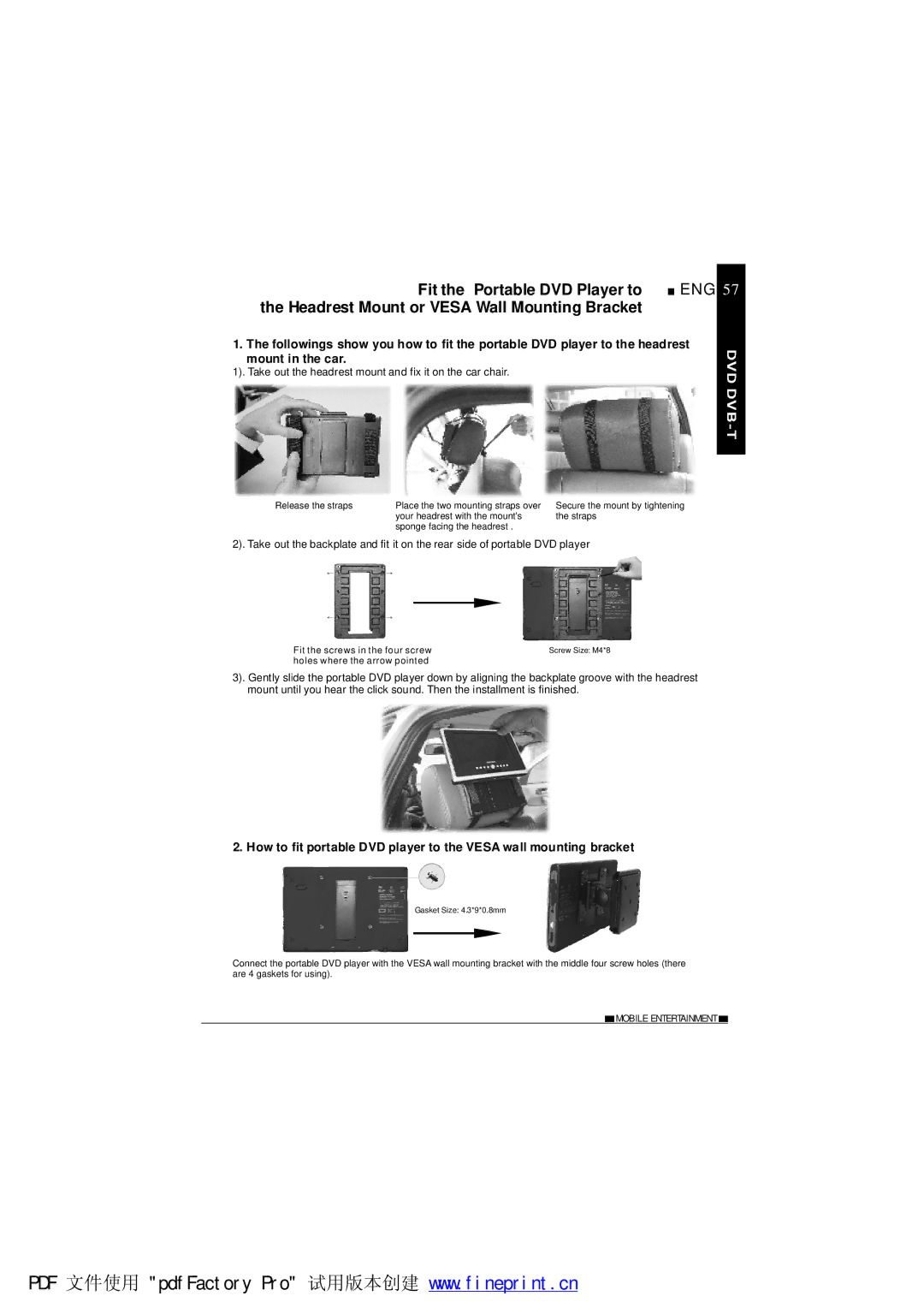 NextBase SDV485-B operating instructions Take out the headrest mount and fix it on the car chair 