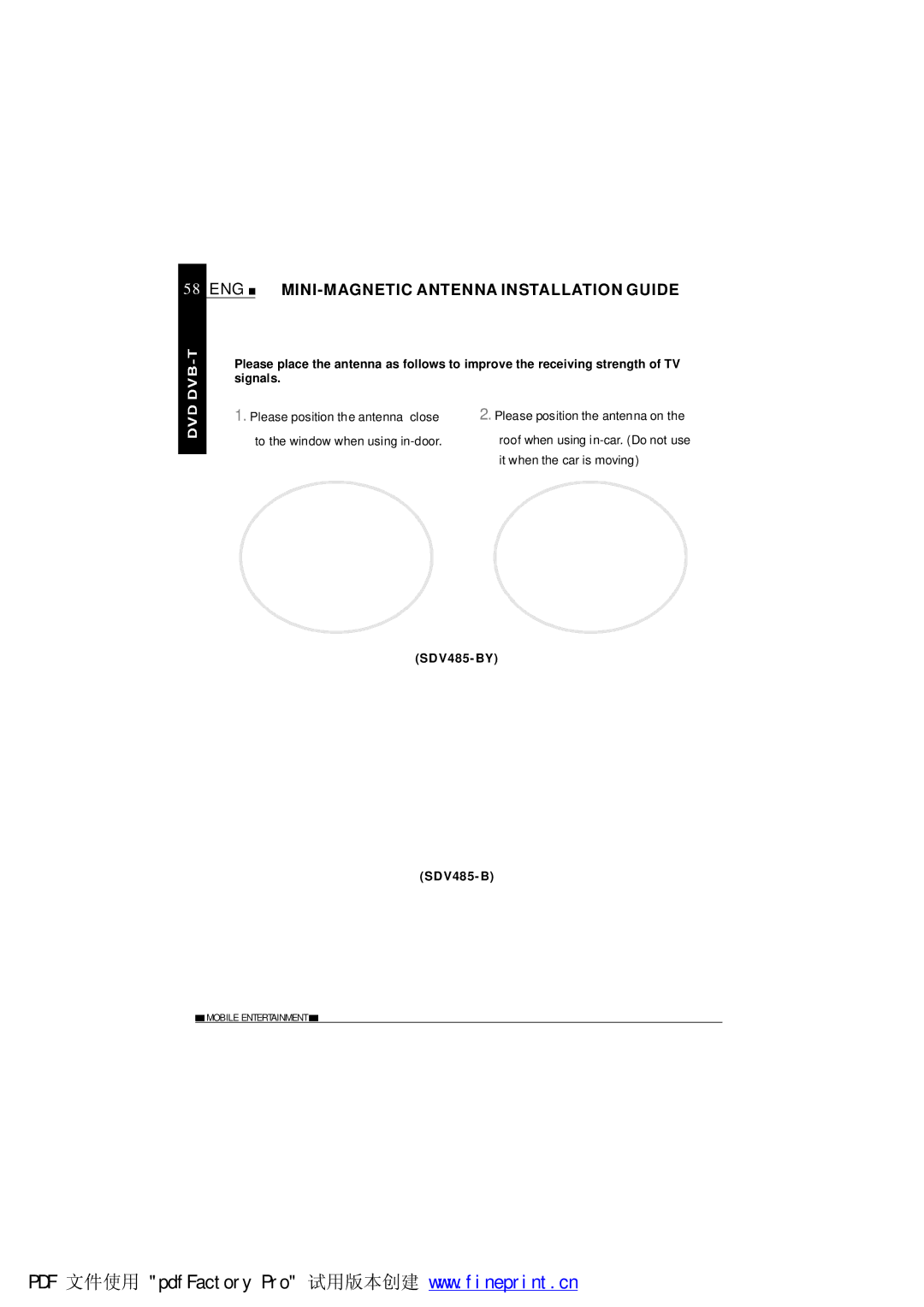 NextBase operating instructions ENG MINI-MAGNETIC Antenna Installation Guide, It when the car is moving, SDV485-BY 