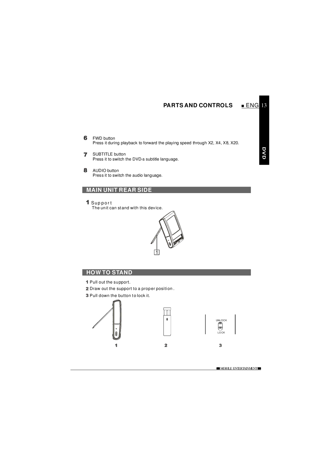 NextBase SDV620-B operating instructions Main Unit Rear Side, HOW to Stand 