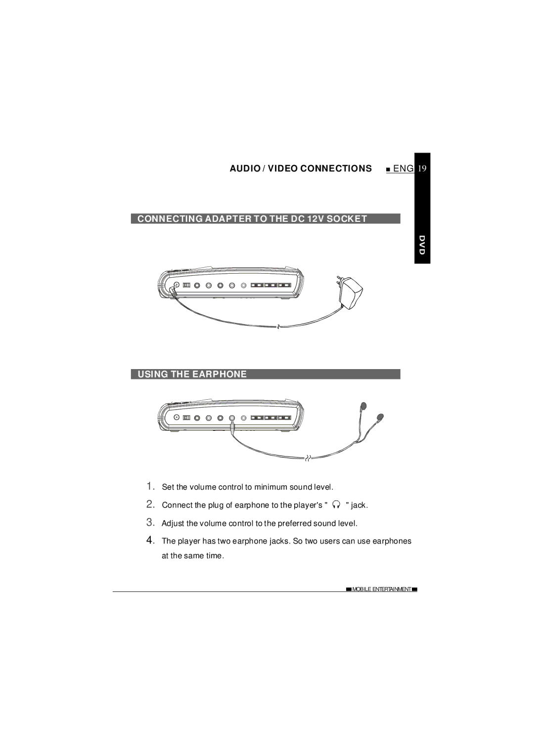 NextBase SDV620-B Audio / Video Connections, Connecting Adapter to the DC 12V Socket Using the Earphone 