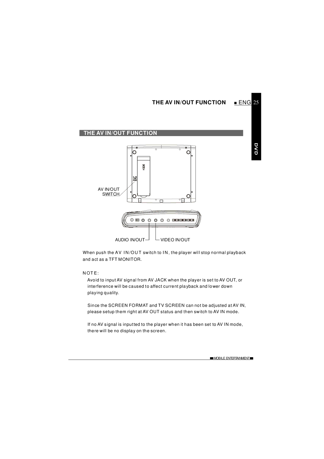 NextBase SDV620-B operating instructions AV IN/OUT Function, AV IN/OUT Switch Audio IN/OUT Video IN/OUT 