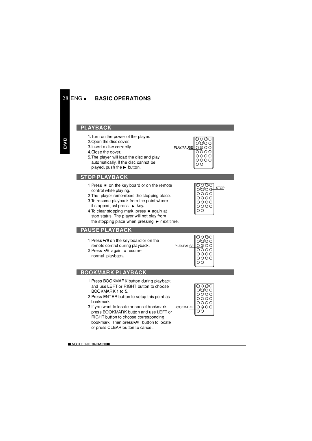 NextBase SDV620-B operating instructions Stop Playback, Pause Playback, Bookmark Playback 