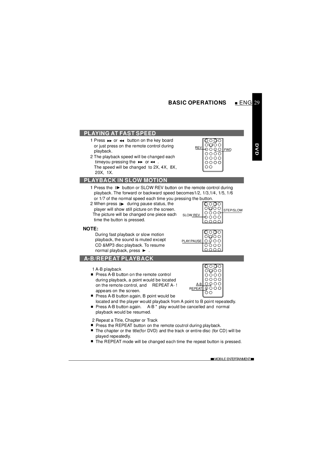 NextBase SDV620-B operating instructions Playing AT Fast Speed, Playback in Slow Motion, Repeat Playback 