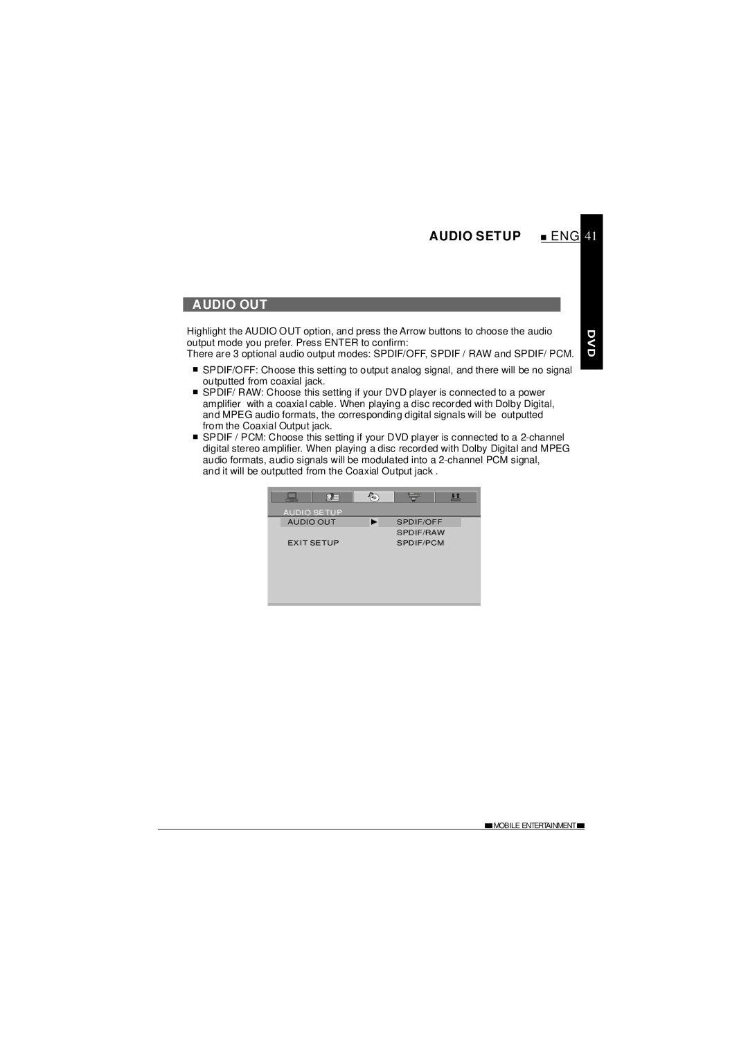 NextBase SDV620-B operating instructions Audio Setup, Audio OUT 