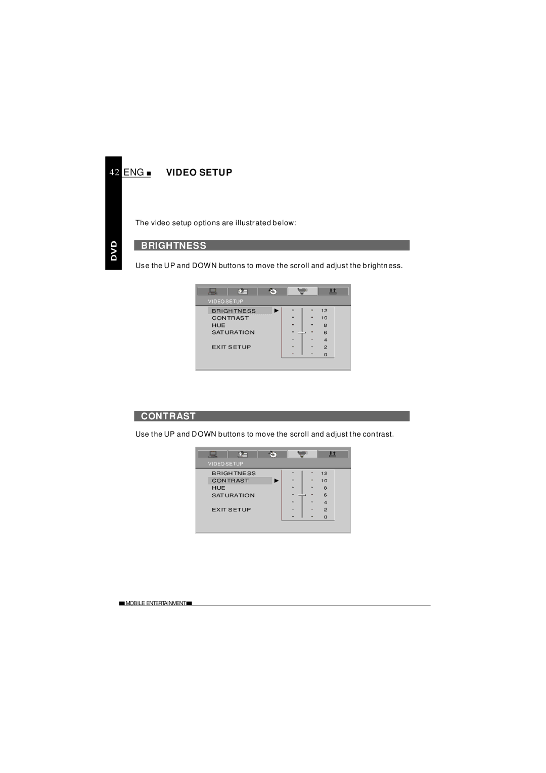 NextBase SDV620-B operating instructions Brightness, Contrast 