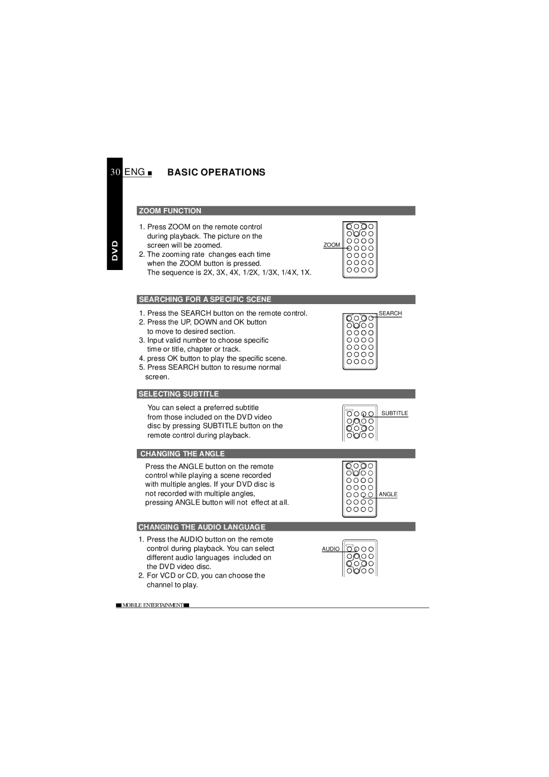 NextBase SDV685-AC Zoom Function, Searching for a Specific Scene, Selecting Subtitle, Changing the Angle 