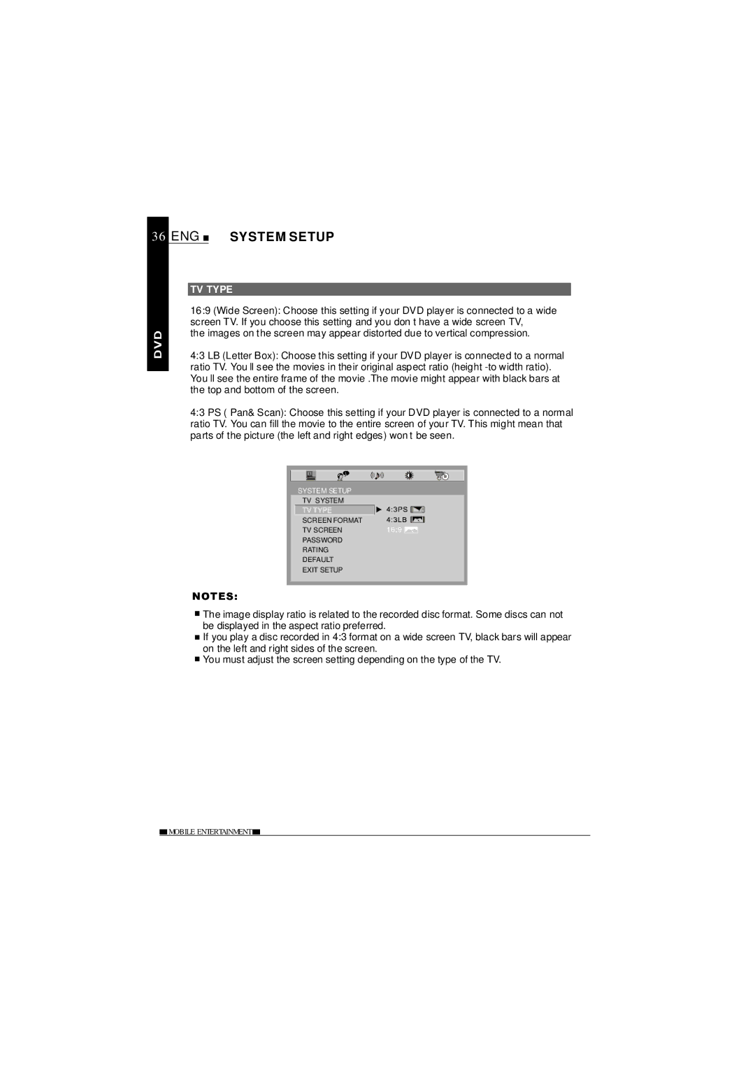 NextBase SDV685-AC operating instructions ENG System Setup, TV Type 