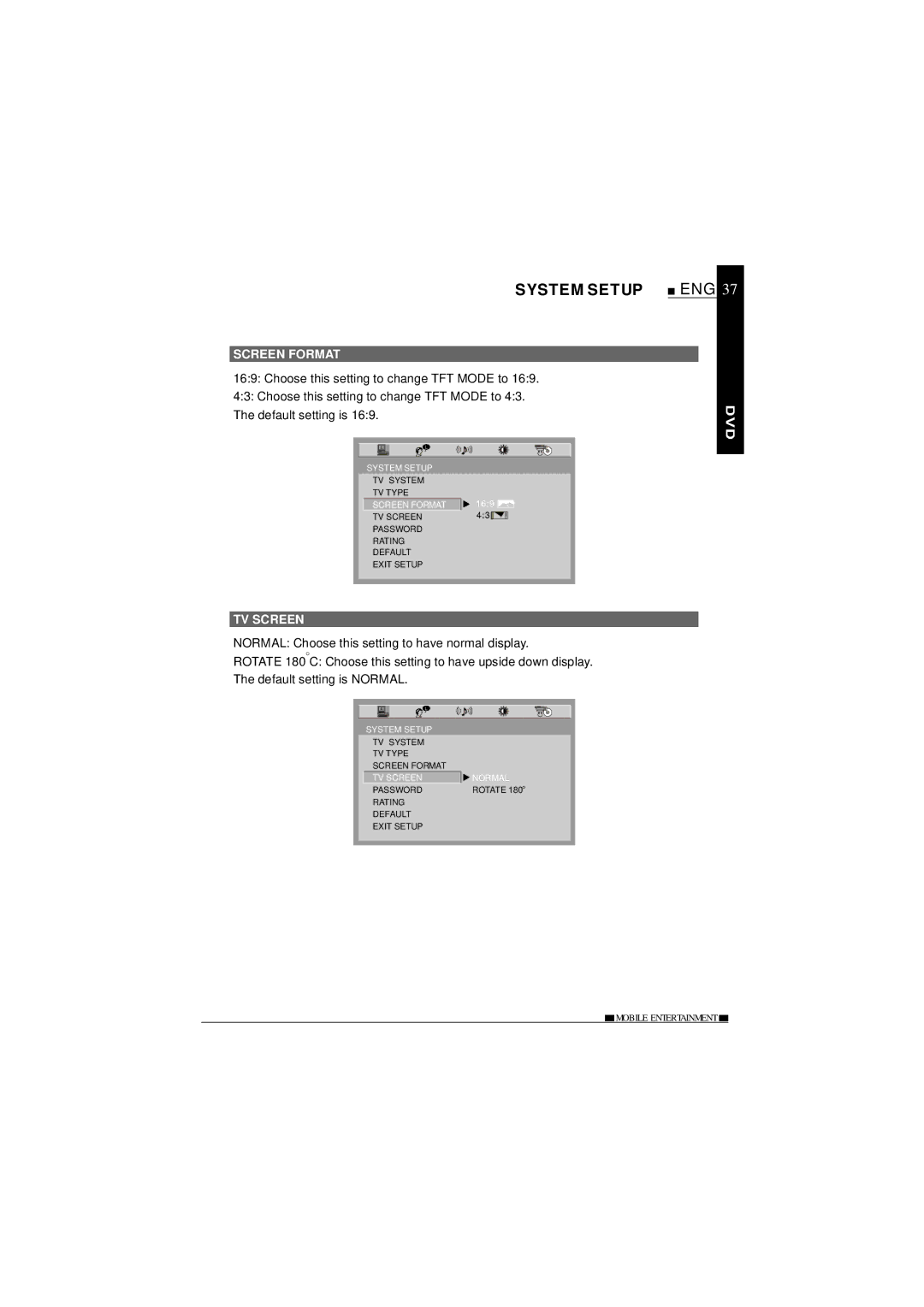 NextBase SDV685-AC operating instructions Screen Format, TV Screen 