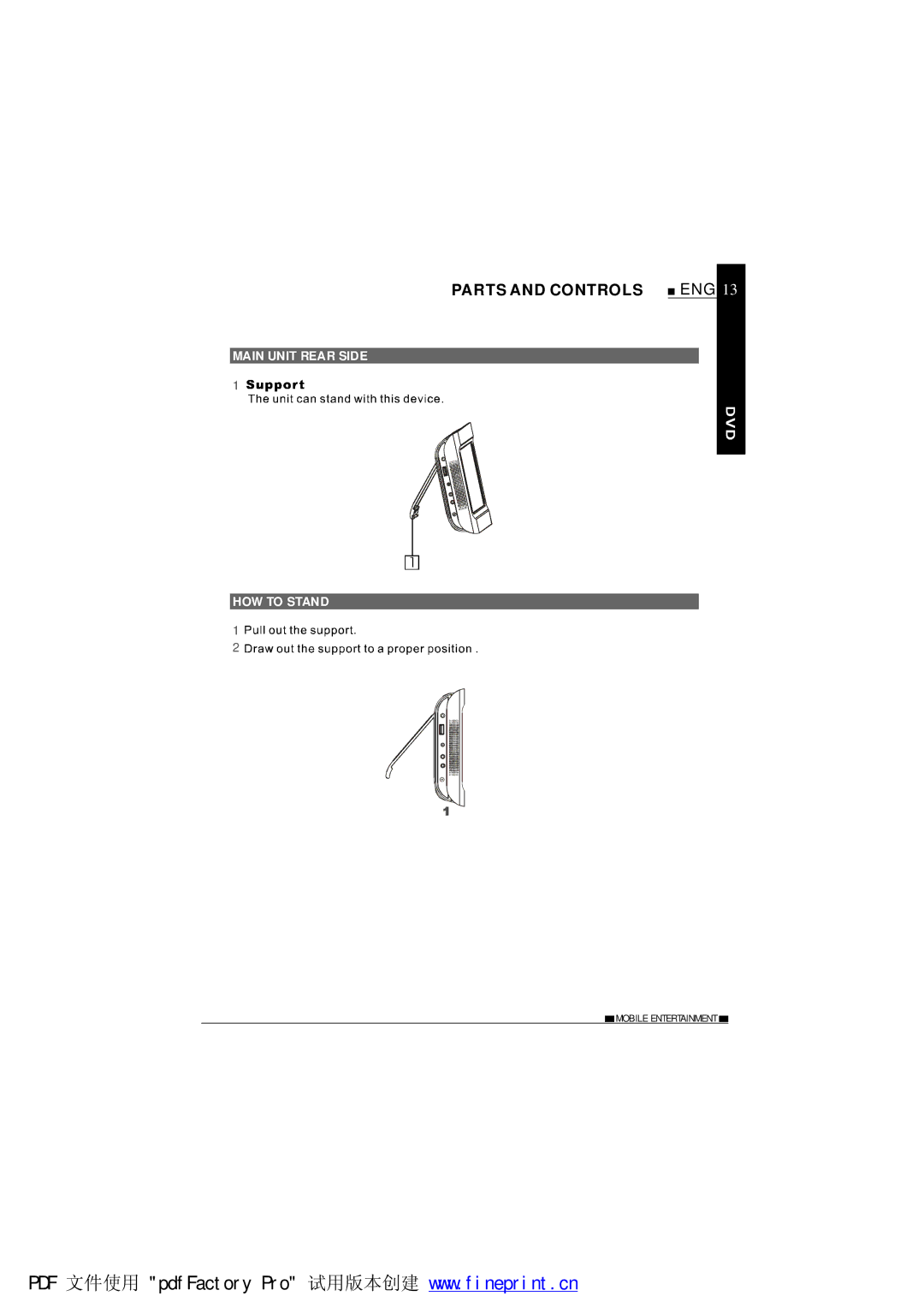 NextBase SDV685-AM operating instructions Parts and Controls, Main Unit Rear Side HOW to Stand 