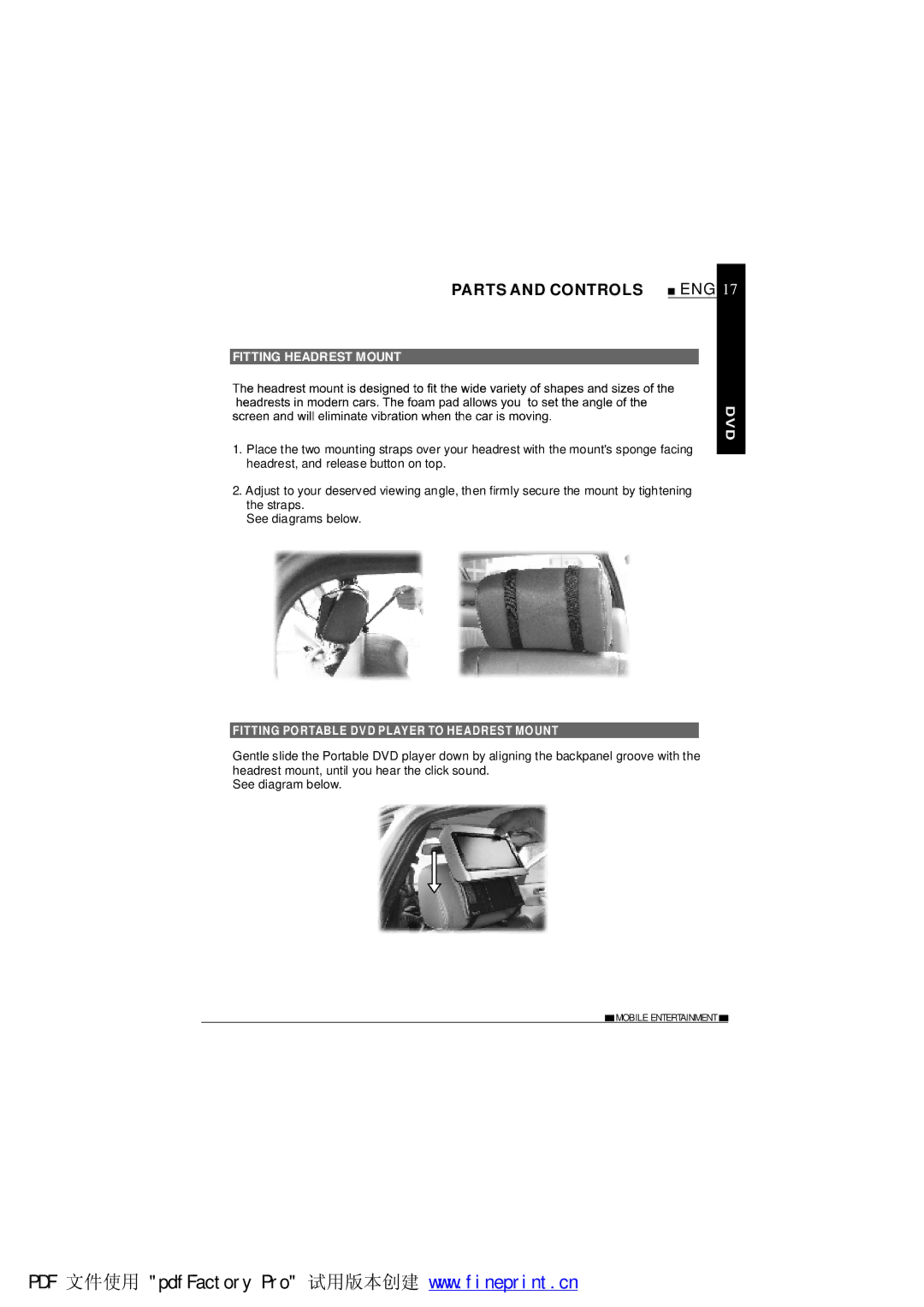 NextBase SDV685-AM operating instructions Fitting Headrest Mount, Fitting Portable DVD Player to Headrest Mount 