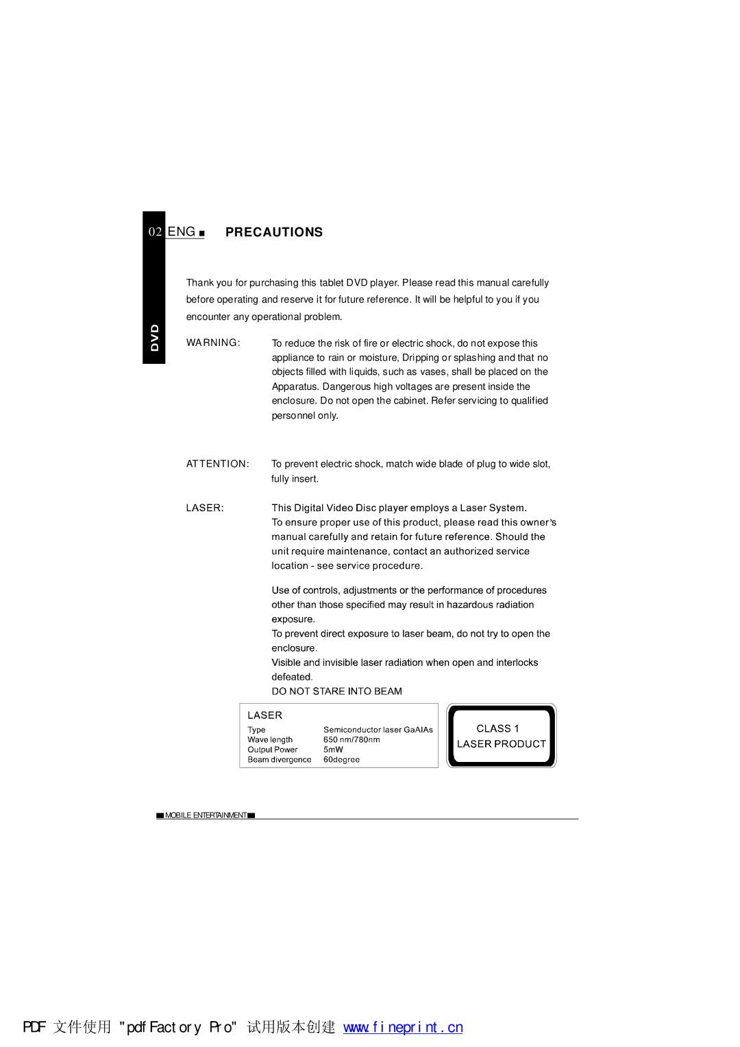 NextBase SDV685-AM operating instructions ENG Precautions 