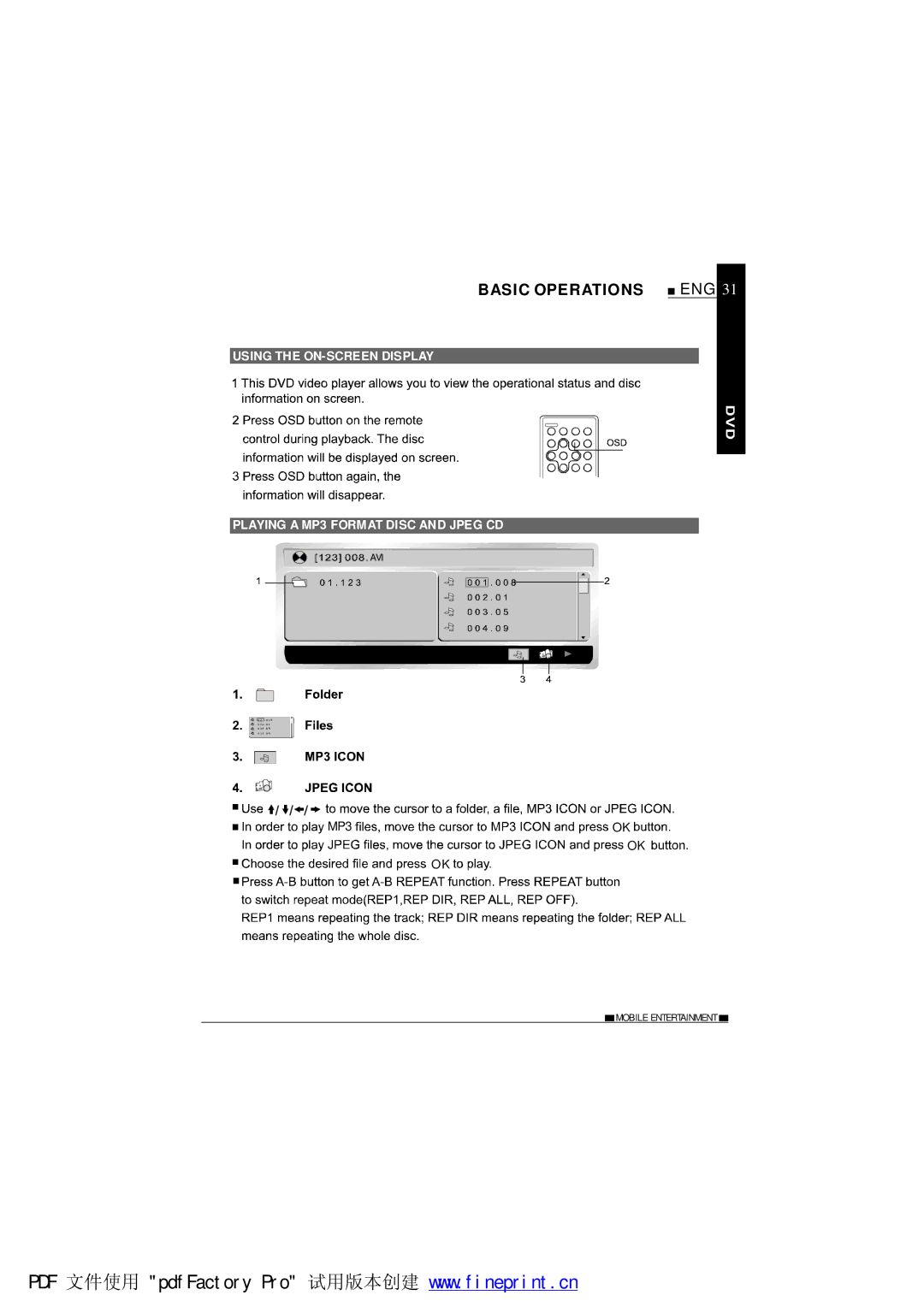 NextBase SDV685-AM operating instructions MP3 