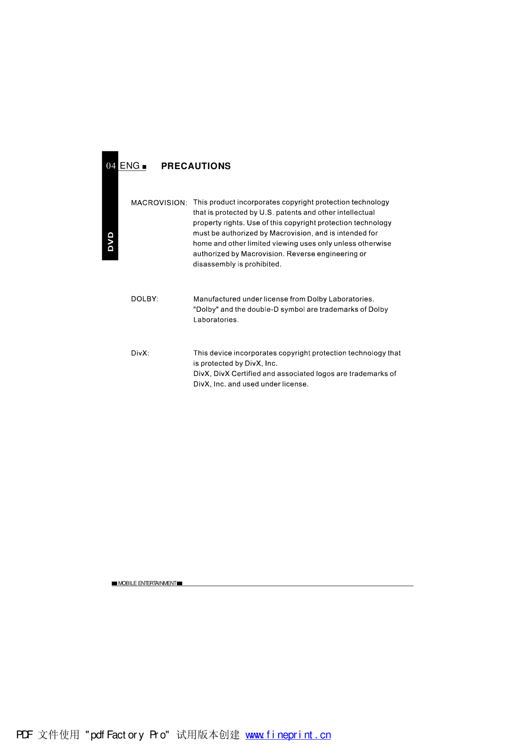 NextBase SDV685-AM operating instructions ENG Precautions 