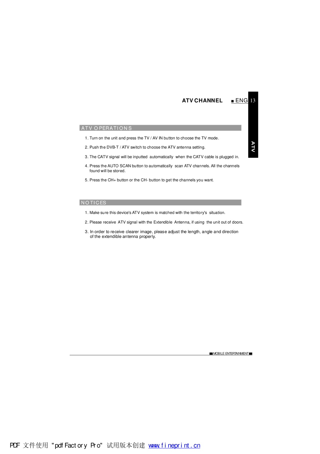 NextBase TV700 operating instructions AT V O PER Ation S, No TIC ES 