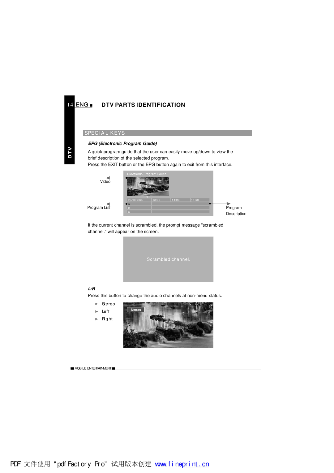 NextBase TV700 operating instructions ENG DTV Parts Identification, Spec IAL KE YS 