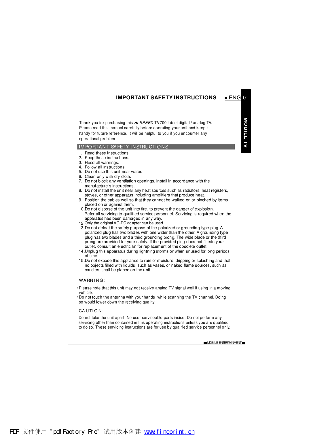 NextBase TV700 operating instructions Important Safety Instructions, Apparatus has been damaged in any way 