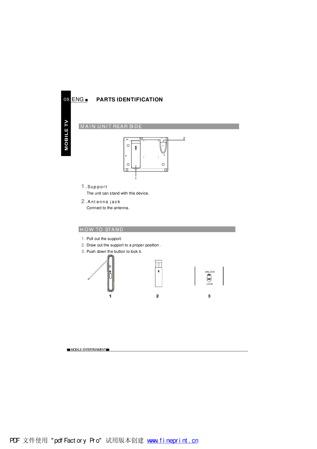 NextBase TV700 operating instructions MAI N U NIT RE AR Side, OW to Stand 