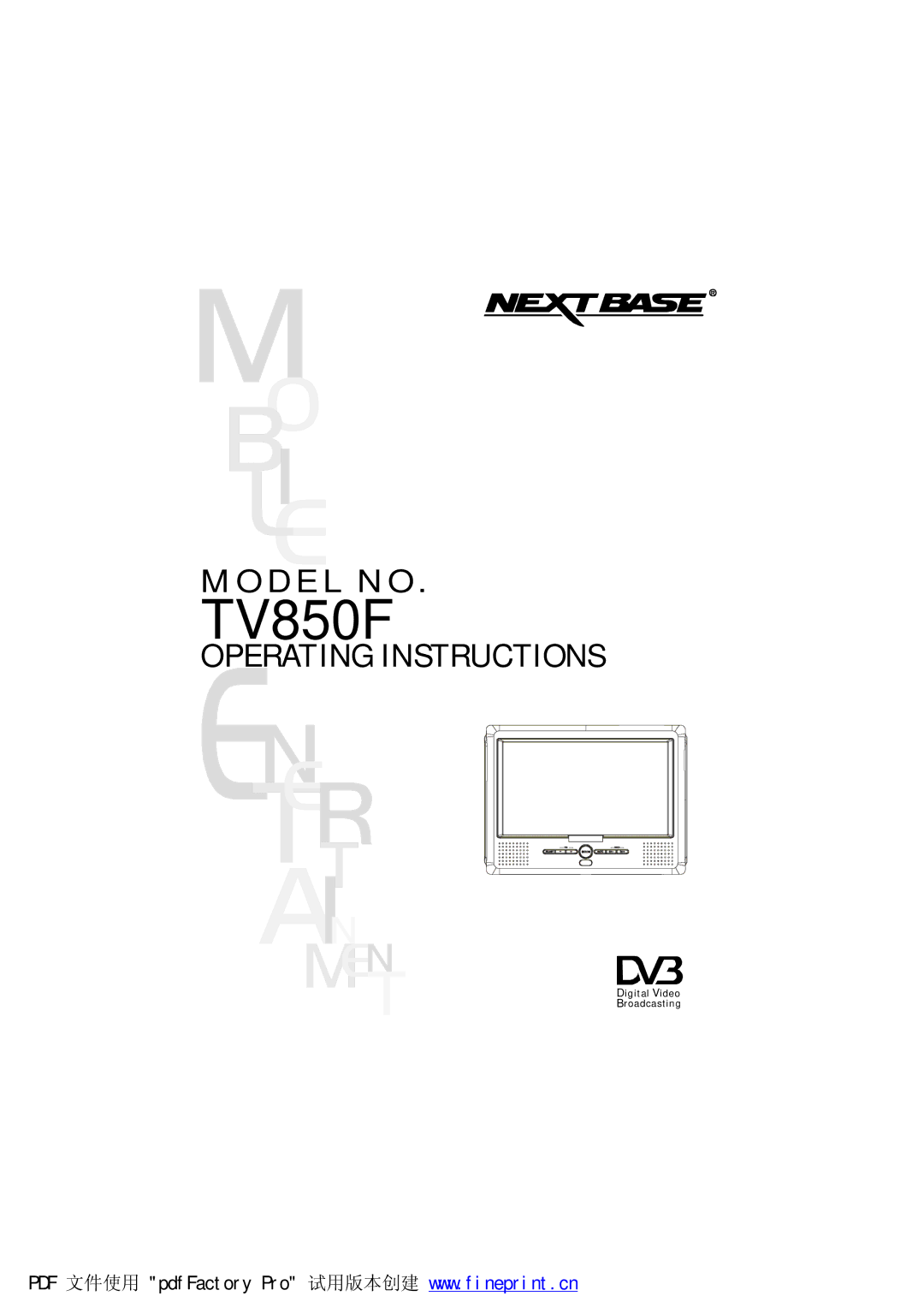 NextBase TV850F operating instructions 