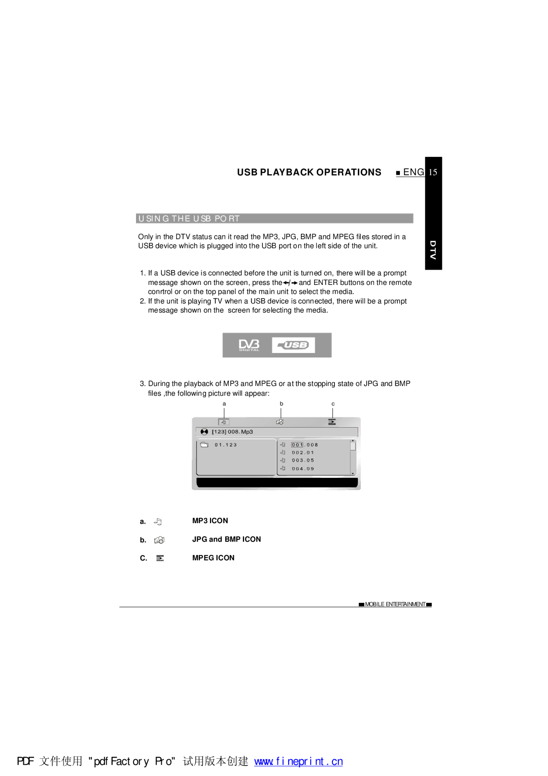 NextBase TV850F operating instructions SIN G the USB PO RT 