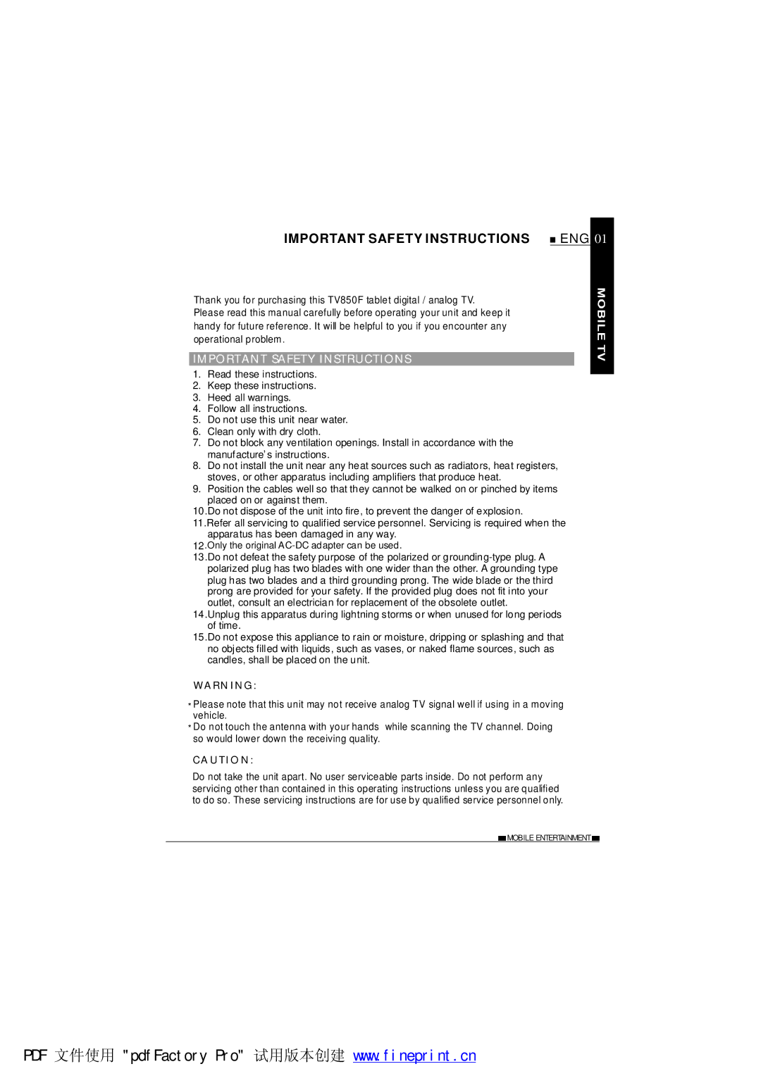 NextBase TV850F operating instructions Important Safety Instructions, Apparatus has been damaged in any way 