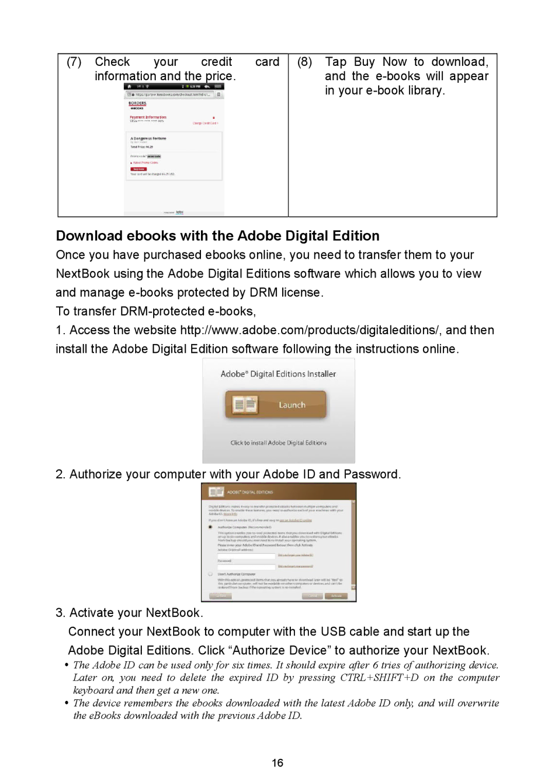 Nextbook NEXT3 warranty Download ebooks with the Adobe Digital Edition 