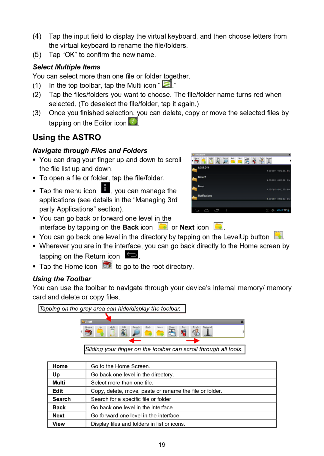 Nextbook NEXT7P12 instruction manual Using the Astro, Select Multiple Items 