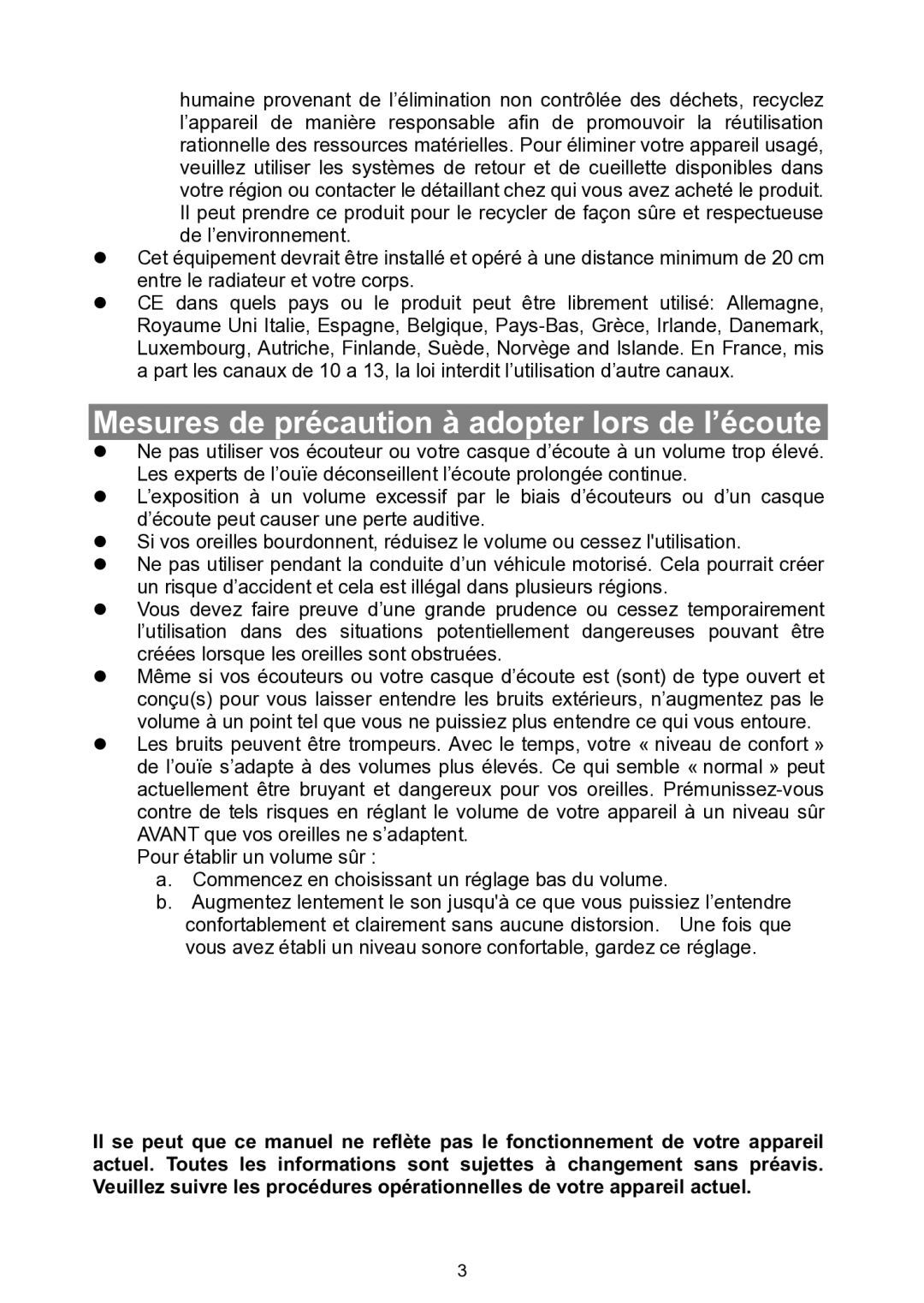 Nextbook NEXT7P12 instruction manual Mesures de précaution à adopter lors de l’écoute 