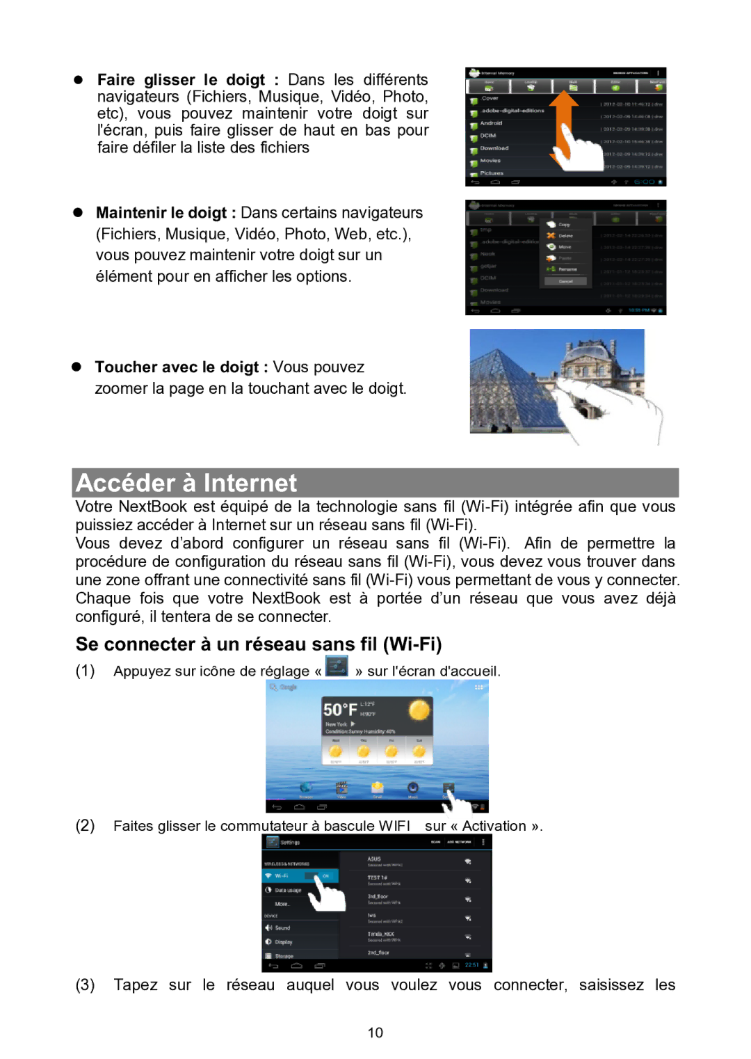 Nextbook NEXT7P12 instruction manual Accéder à Internet, Se connecter à un réseau sans fil Wi-Fi 