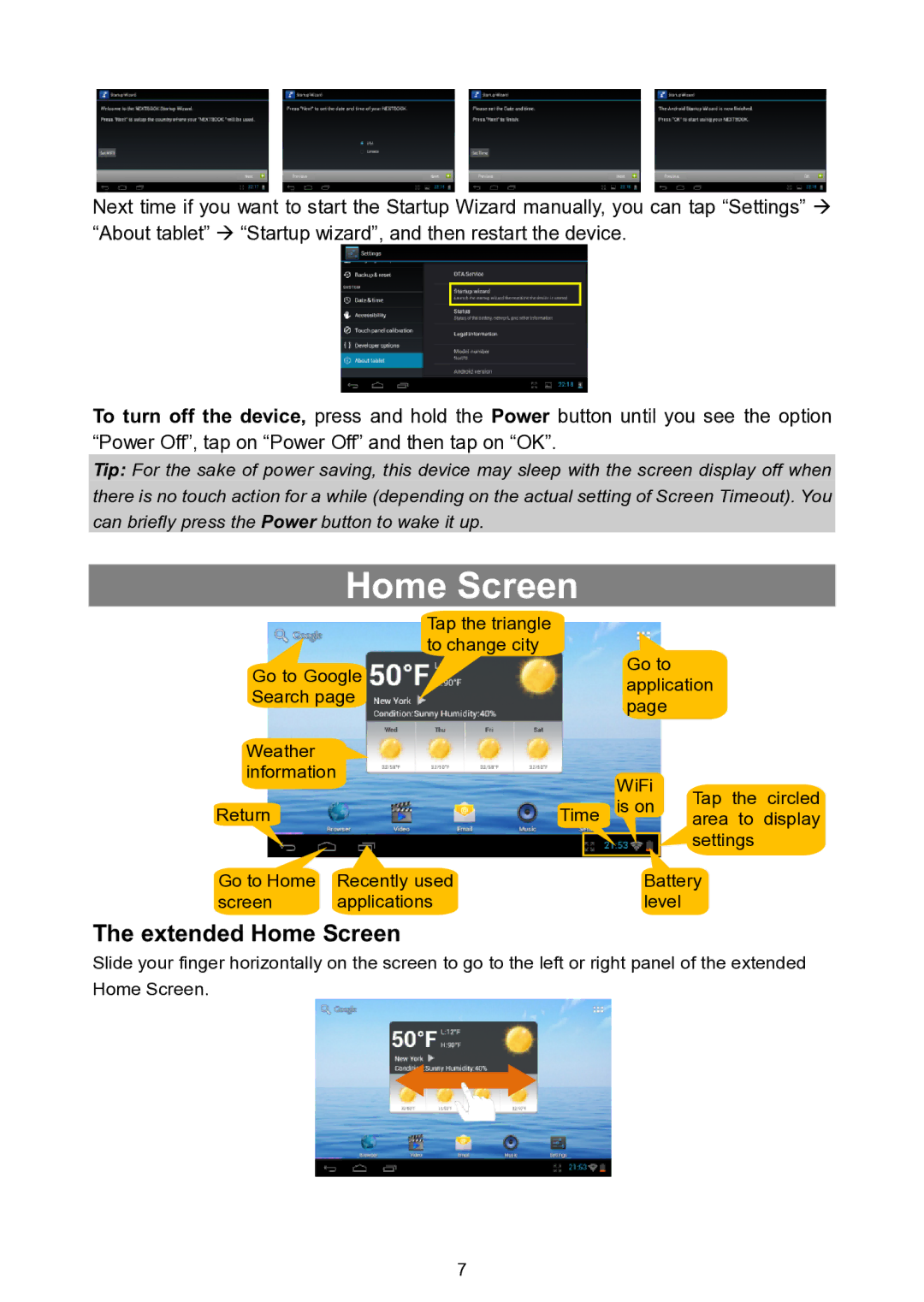 Nextbook NEXT7P12 instruction manual Extended Home Screen 